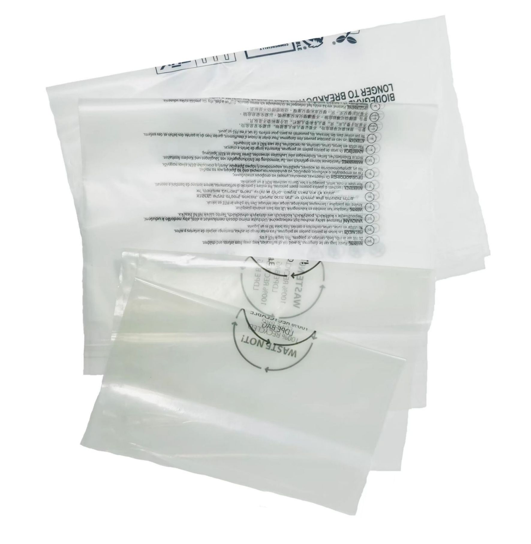 Recycled and recyclable flat mouth plastic bags